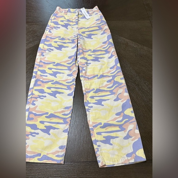 NWT‎ Topshop Pastel Camo High Waist Wide Leg Jeans, US 4 - Picture 10 of 16